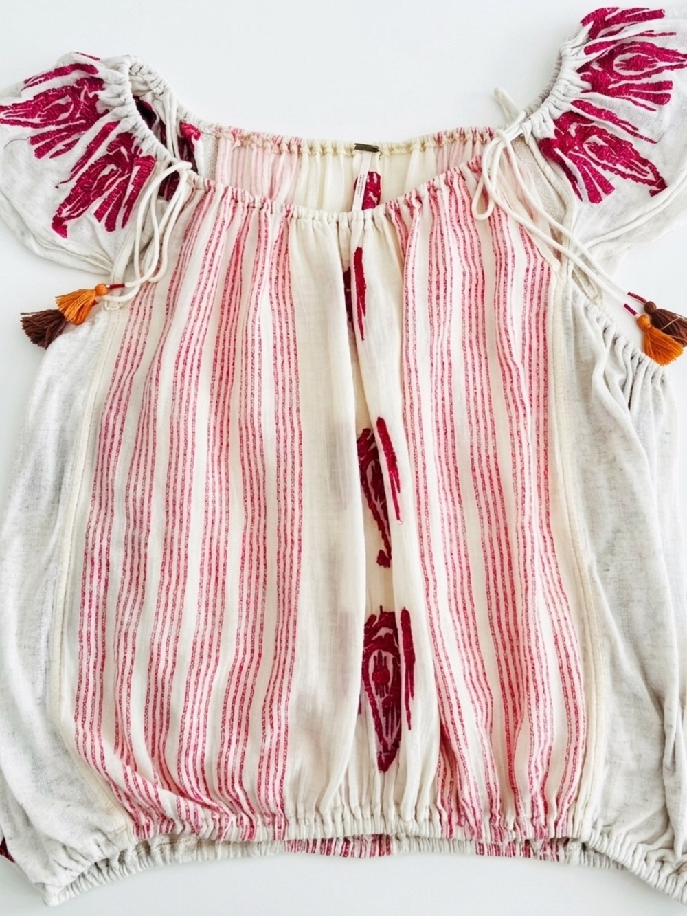 Free People Cream Peasant Tunic with Pink Embroidery